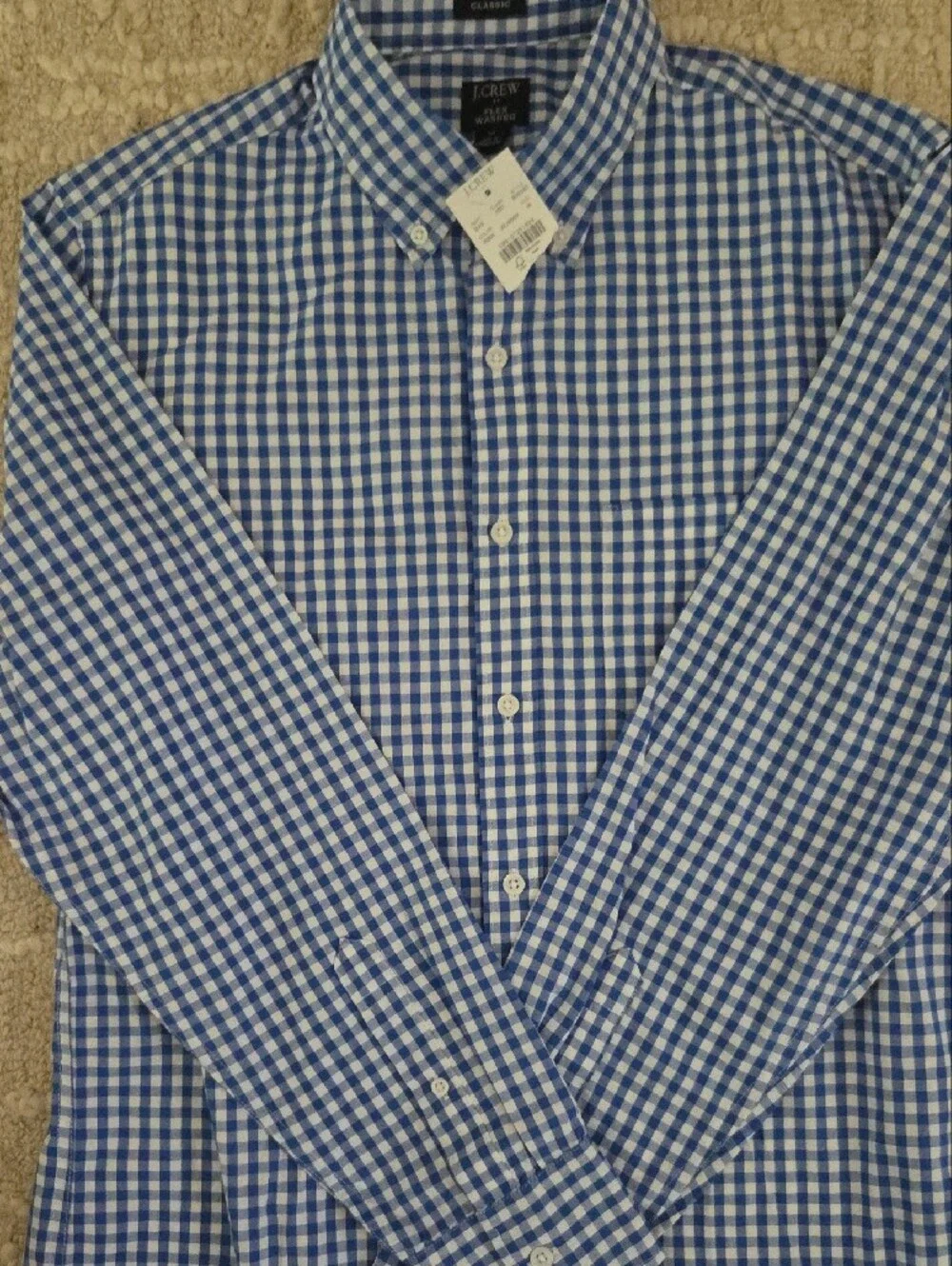 J. Crew Blue and White Gingham Flex Washed Classic Button-Down Shirt, M